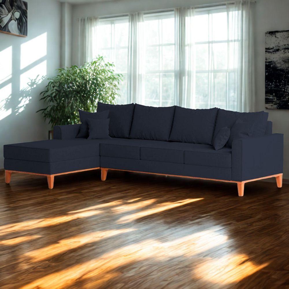 Sofá 4 Lugares Beny Com Chaise Esquerdo Linho Azul - 1
