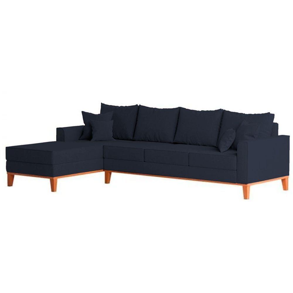 Sofá 4 Lugares Beny Com Chaise Esquerdo Linho Azul - 5