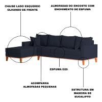 Sofá 4 Lugares Beny Com Chaise Esquerdo Linho Azul - 3