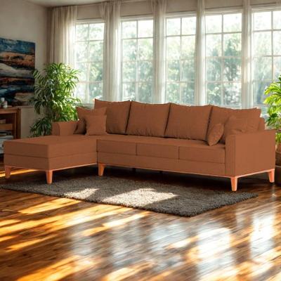 Sofá 4 Lugares Beny Com Chaise Esquerdo Corino Terracota