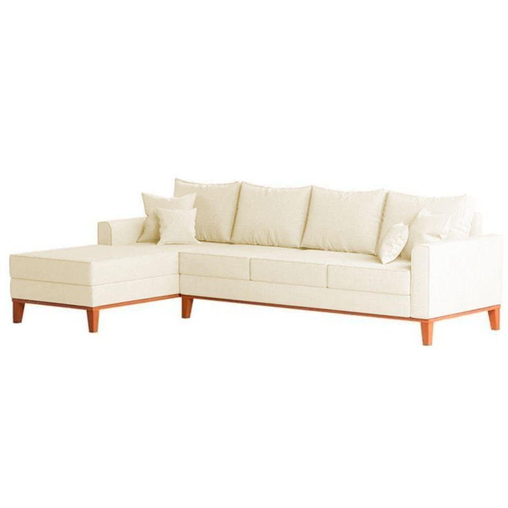 Sofá 4 Lugares Beny Com Chaise Esquerdo Corino Bege - 5