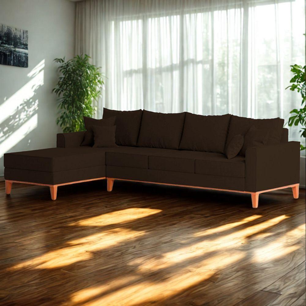 Sofá 4 Lugares Beny Com Chaise Esquerdo Corino Marrom - 1