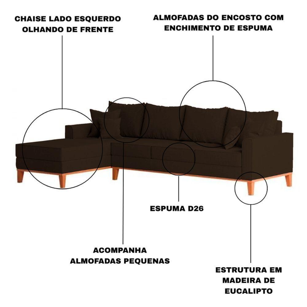 Sofá 4 Lugares Beny Com Chaise Esquerdo Corino Marrom - 3