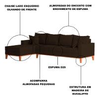 Sofá 4 Lugares Beny Com Chaise Esquerdo Corino Marrom - 3