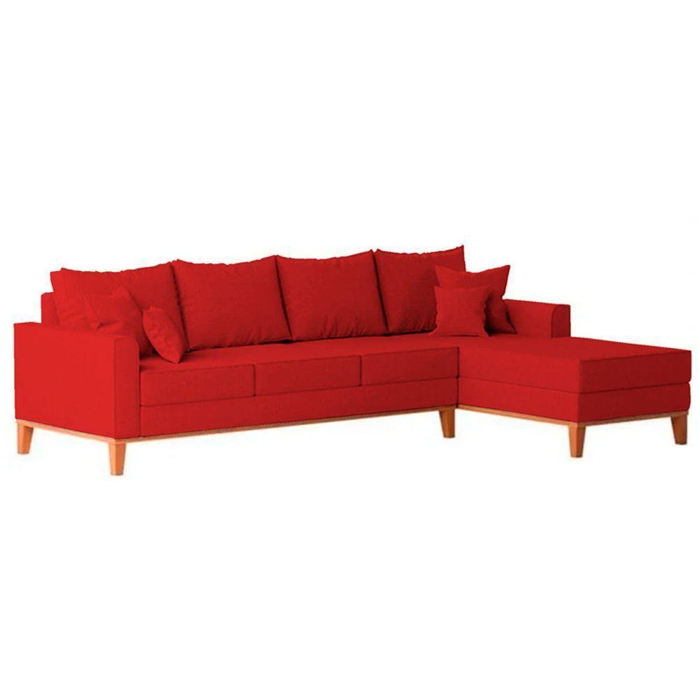 Sofá 4 Lugares Beny Com Chaise Direito Suede Vermelho - 5