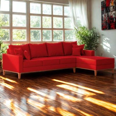 Sofá 4 Lugares Beny Com Chaise Direito Suede Vermelho