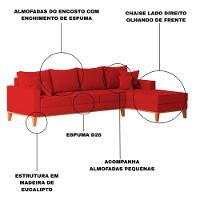 Sofá 4 Lugares Beny Com Chaise Direito Suede Vermelho - 3