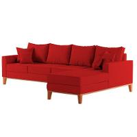 Sofá 4 Lugares Beny Com Chaise Direito Suede Vermelho