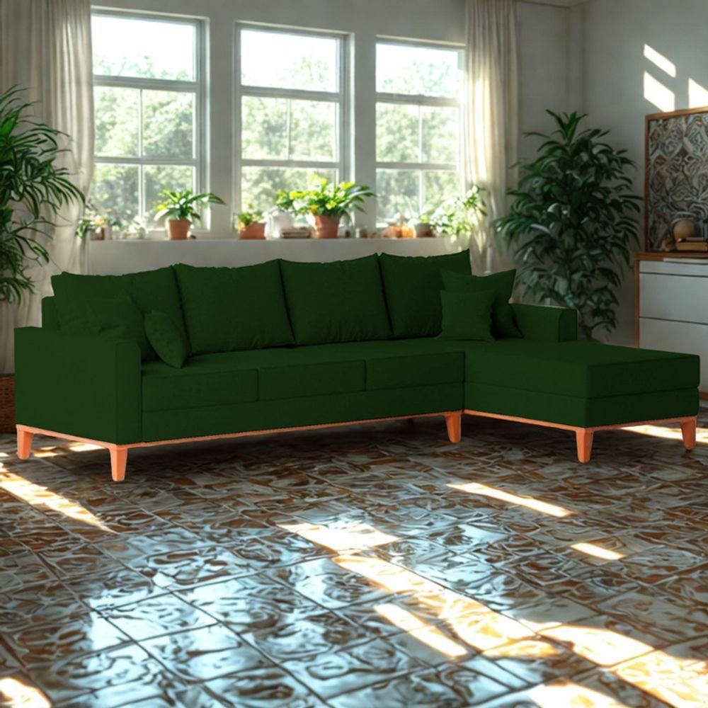 Sofá 4 Lugares Beny Com Chaise Direito Suede Verde - 1