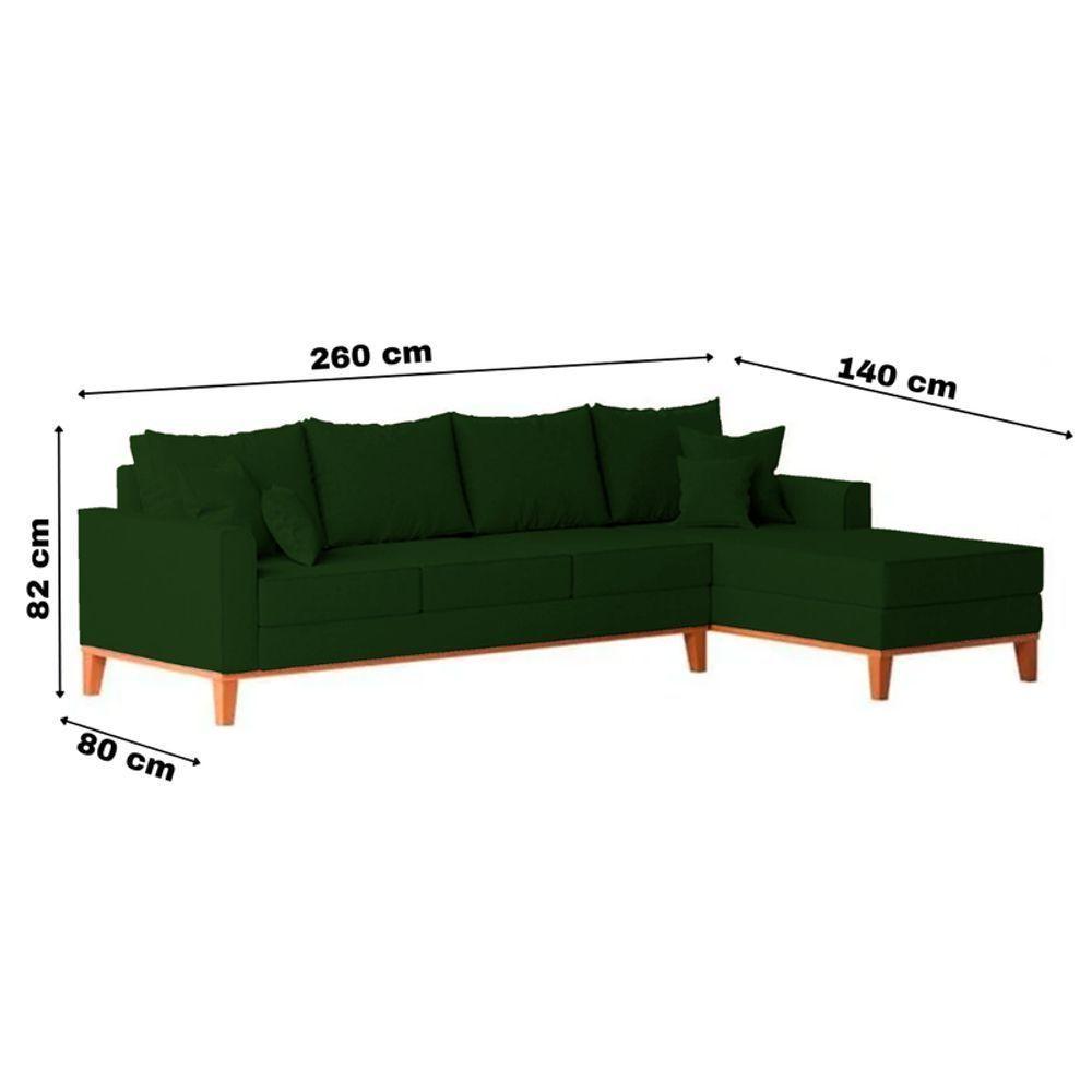 Sofá 4 Lugares Beny Com Chaise Direito Suede Verde - 6