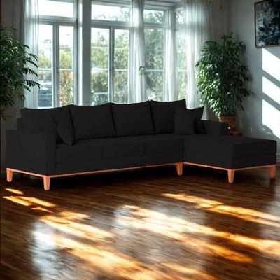 Sofá 4 Lugares Beny Com Chaise Direito Suede Preto