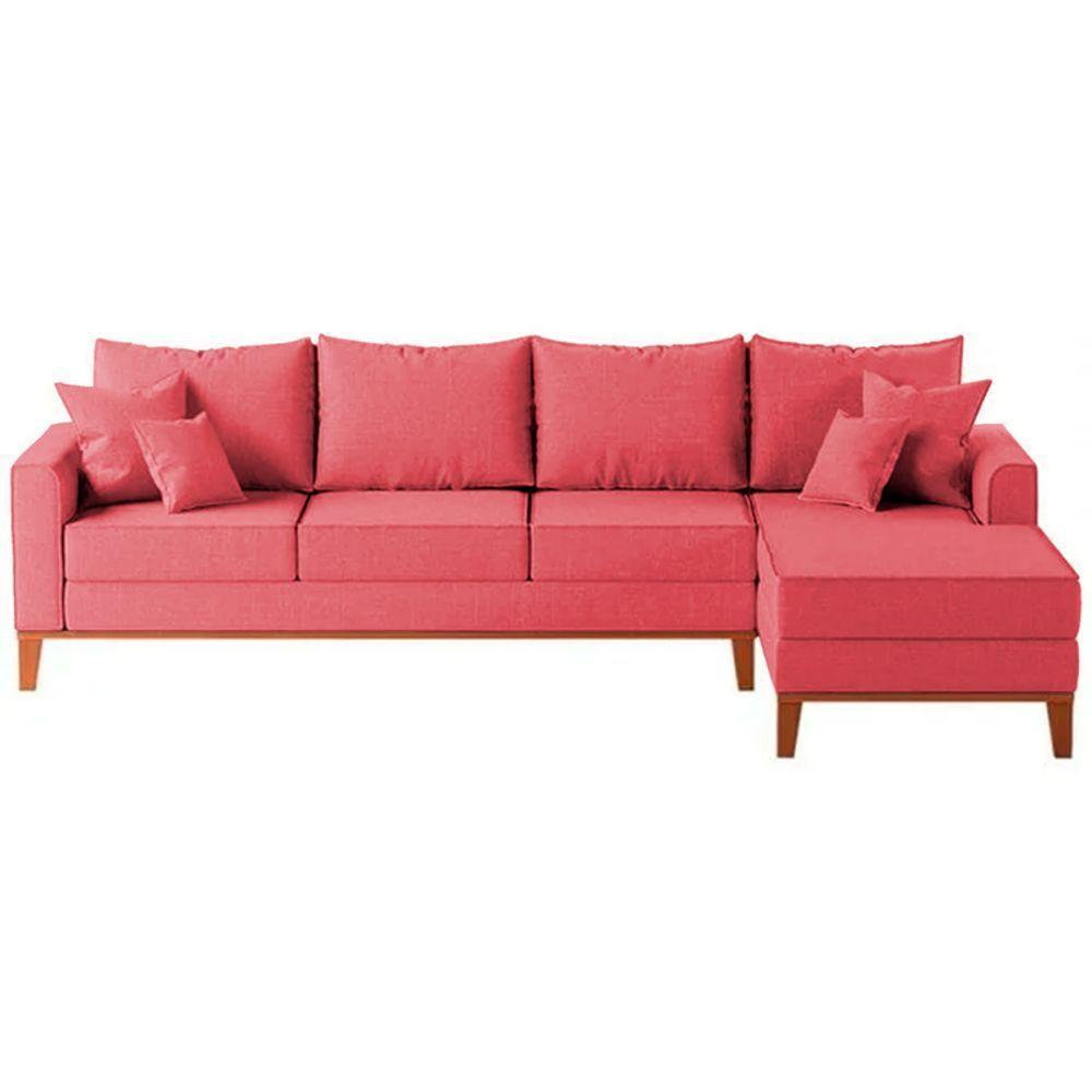 Sofá 4 Lugares Beny Com Chaise Direito Suede Rosa - 2