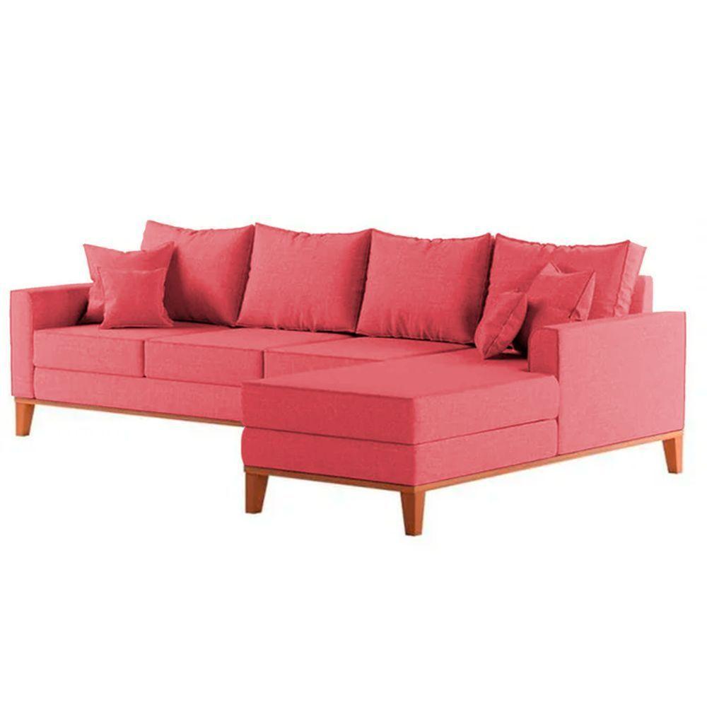 Sofá 4 Lugares Beny Com Chaise Direito Suede Rosa - 4