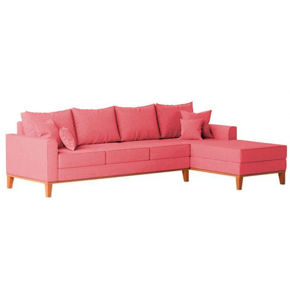 Sofá 4 Lugares Beny Com Chaise Direito Suede Rosa - 5