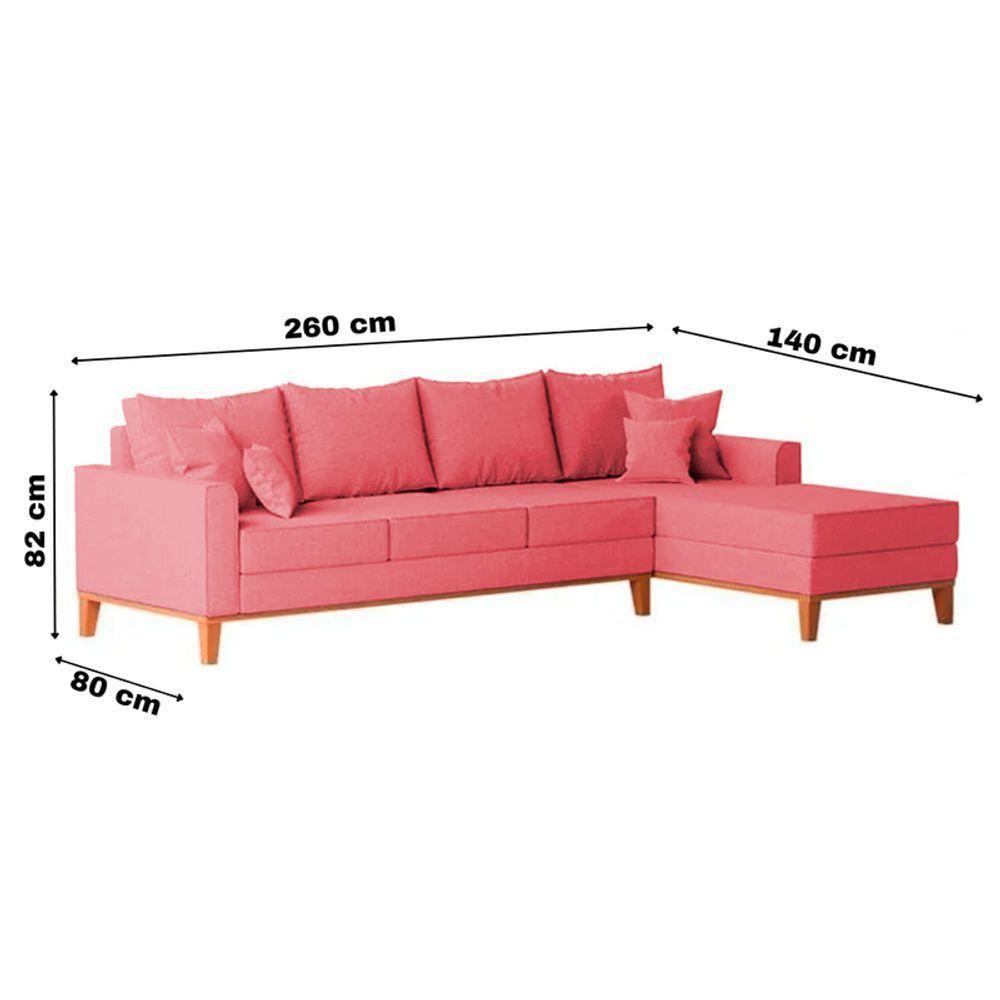 Sofá 4 Lugares Beny Com Chaise Direito Suede Rosa - 6
