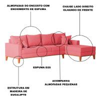 Sofá 4 Lugares Beny Com Chaise Direito Suede Rosa - 3