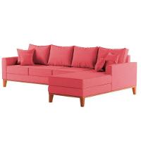 Sofá 4 Lugares Beny Com Chaise Direito Suede Rosa