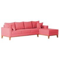 Sofá 4 Lugares Beny Com Chaise Direito Suede Rosa - 5