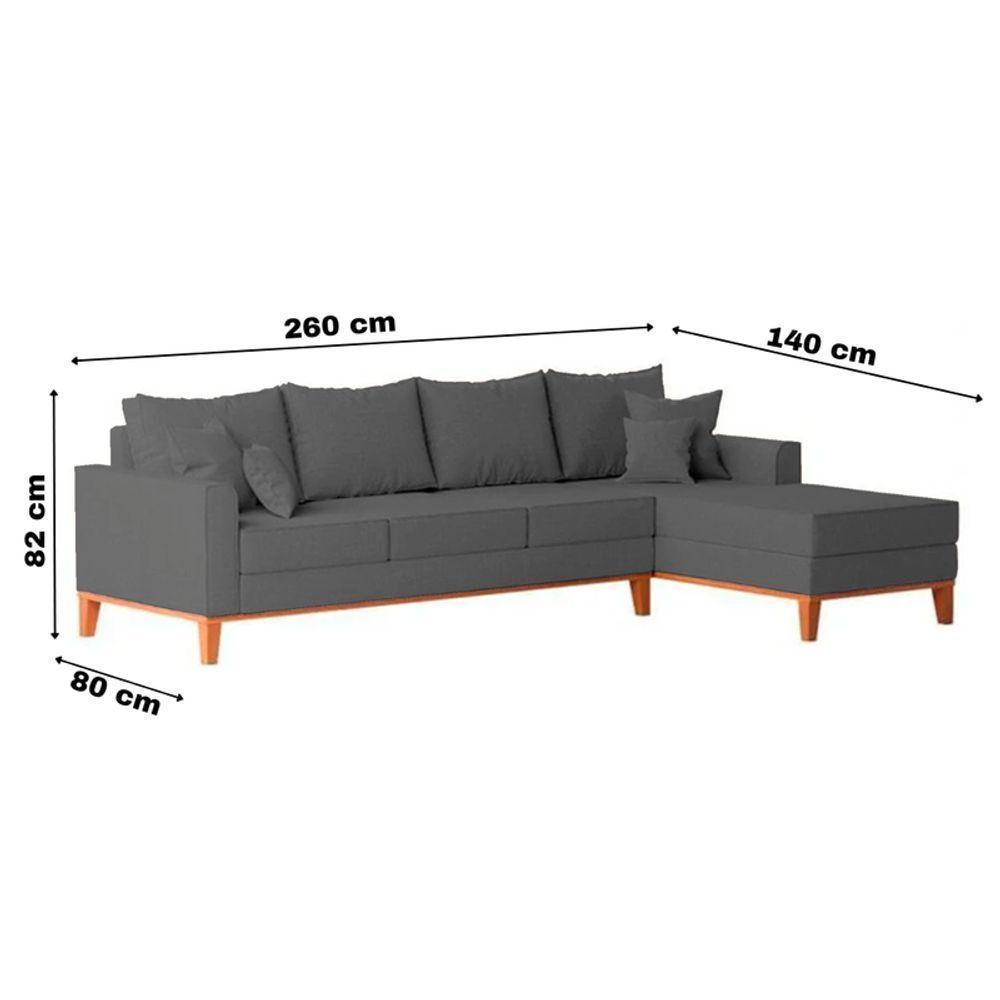 Sofá 4 Lugares Beny Com Chaise Direito Suede Cinza - 6