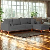 Sofá 4 Lugares Beny Com Chaise Direito Suede Cinza - 1