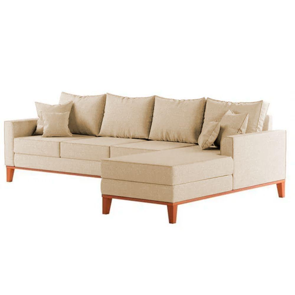 Sofá 4 Lugares Beny Com Chaise Direito Suede Bege - 4