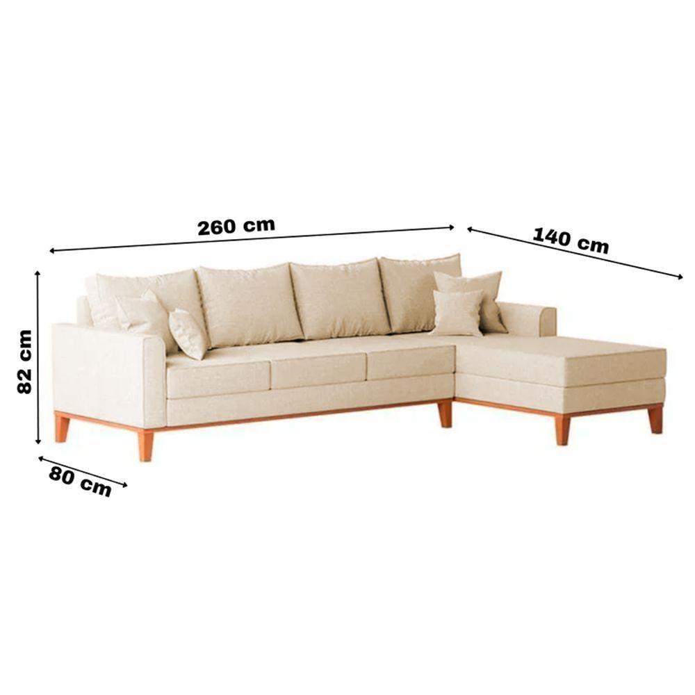 Sofá 4 Lugares Beny Com Chaise Direito Suede Bege - 6