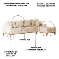 Sofá 4 Lugares Beny Com Chaise Direito Suede Bege - 3