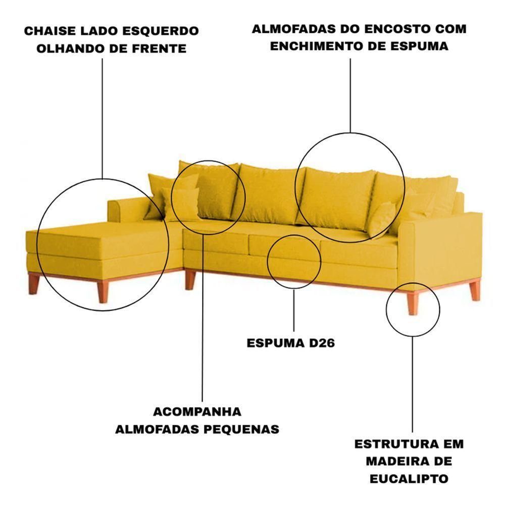 Sofá 4 Lugares Beny Com Chaise Esquerdo Suede Amarelo - 3