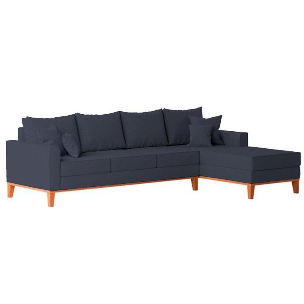 Sofá 4 Lugares Beny Com Chaise Direito Suede Azul - 5
