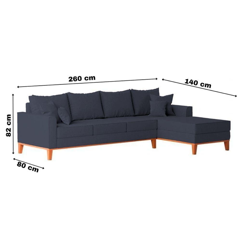Sofá 4 Lugares Beny Com Chaise Direito Suede Azul - 6