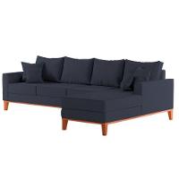 Sofá 4 Lugares Beny Com Chaise Direito Suede Azul