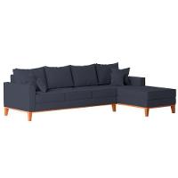 Sofá 4 Lugares Beny Com Chaise Direito Suede Azul - 5