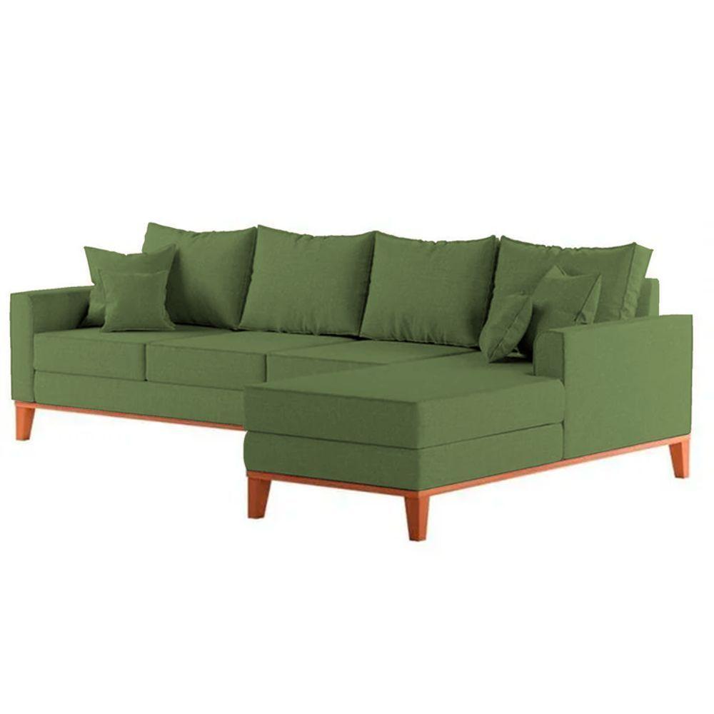 Sofá 4 Lugares Beny Com Chaise Direito Linho Verde Oliva - 4