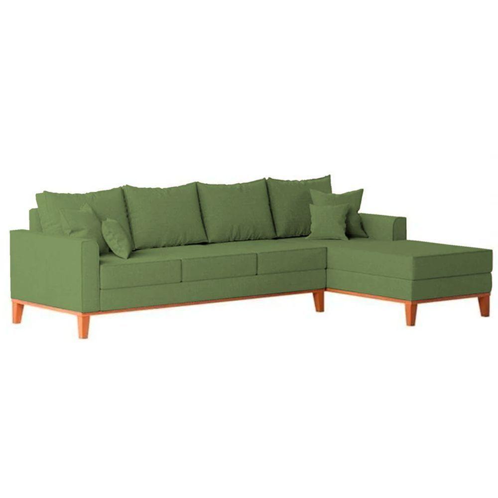 Sofá 4 Lugares Beny Com Chaise Direito Linho Verde Oliva - 5