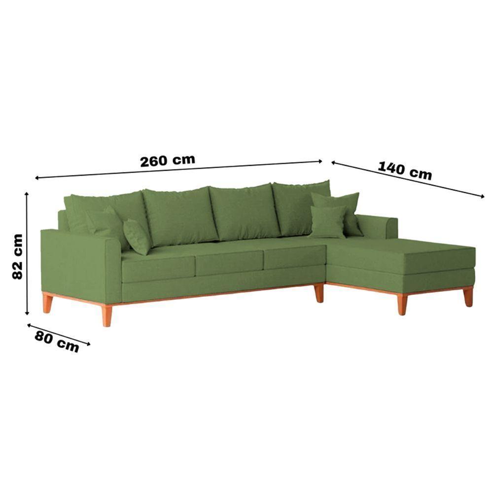 Sofá 4 Lugares Beny Com Chaise Direito Linho Verde Oliva - 6
