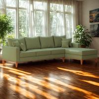 Sofá 4 Lugares Beny Com Chaise Direito Linho Verde Oliva - 1