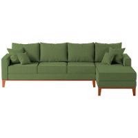 Sofá 4 Lugares Beny Com Chaise Direito Linho Verde Oliva - 2