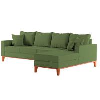 Sofá 4 Lugares Beny Com Chaise Direito Linho Verde Oliva