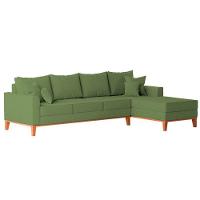 Sofá 4 Lugares Beny Com Chaise Direito Linho Verde Oliva - 5