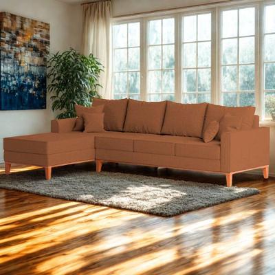 Sofá 4 Lugares Beny Com Chaise Esquerdo Linho Terracota