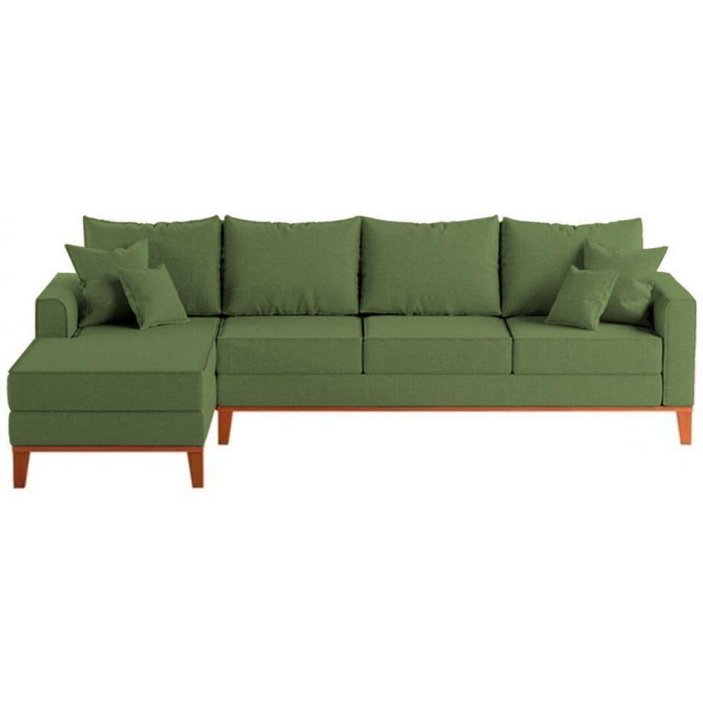 Sofá 4 Lugares Beny Com Chaise Esquerdo Linho Verde Oliva - 2