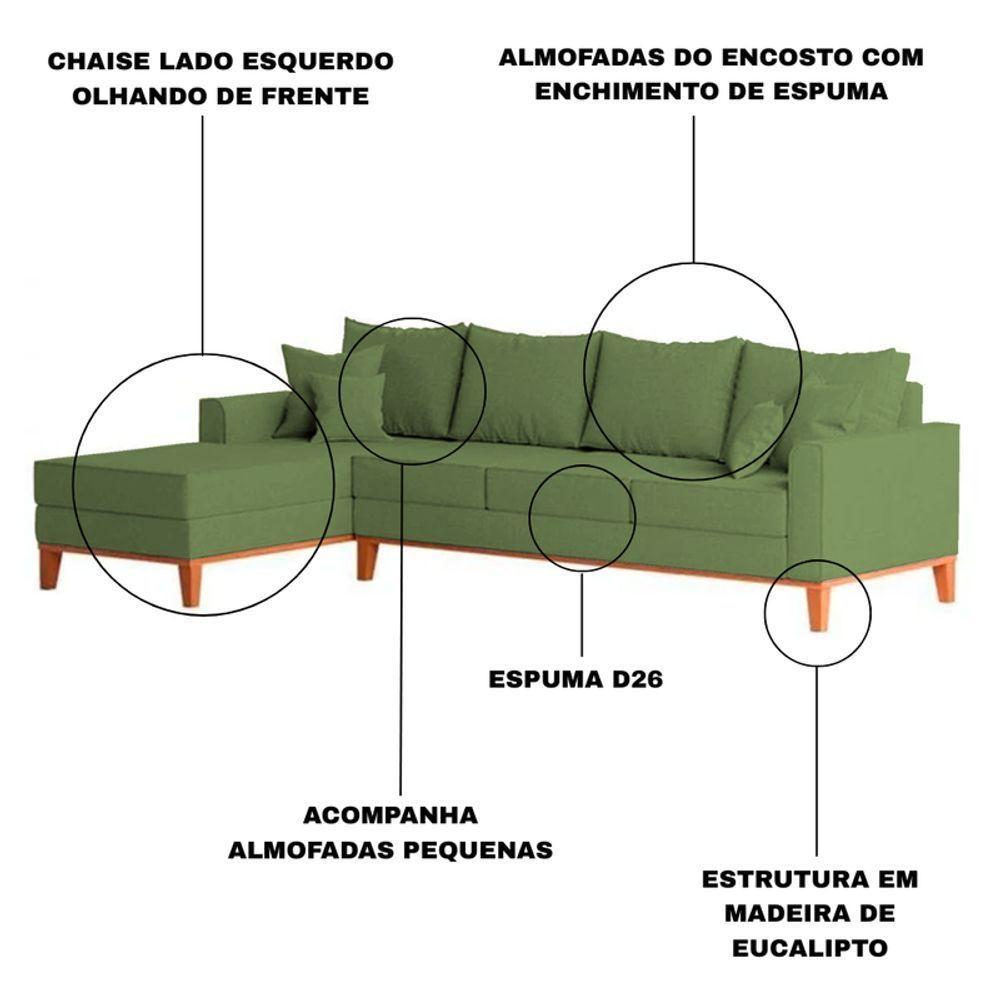 Sofá 4 Lugares Beny Com Chaise Esquerdo Linho Verde Oliva - 3