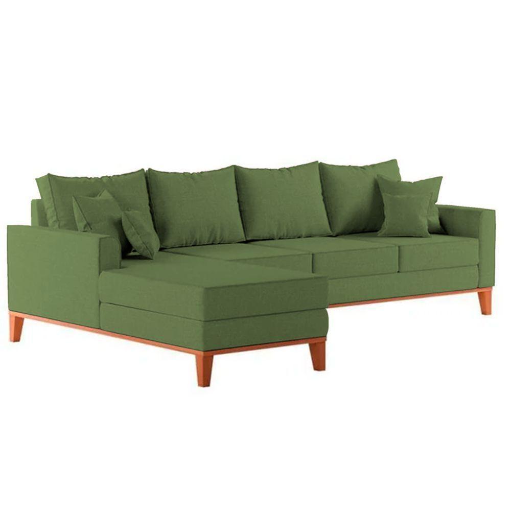 Sofá 4 Lugares Beny Com Chaise Esquerdo Linho Verde Oliva - 4