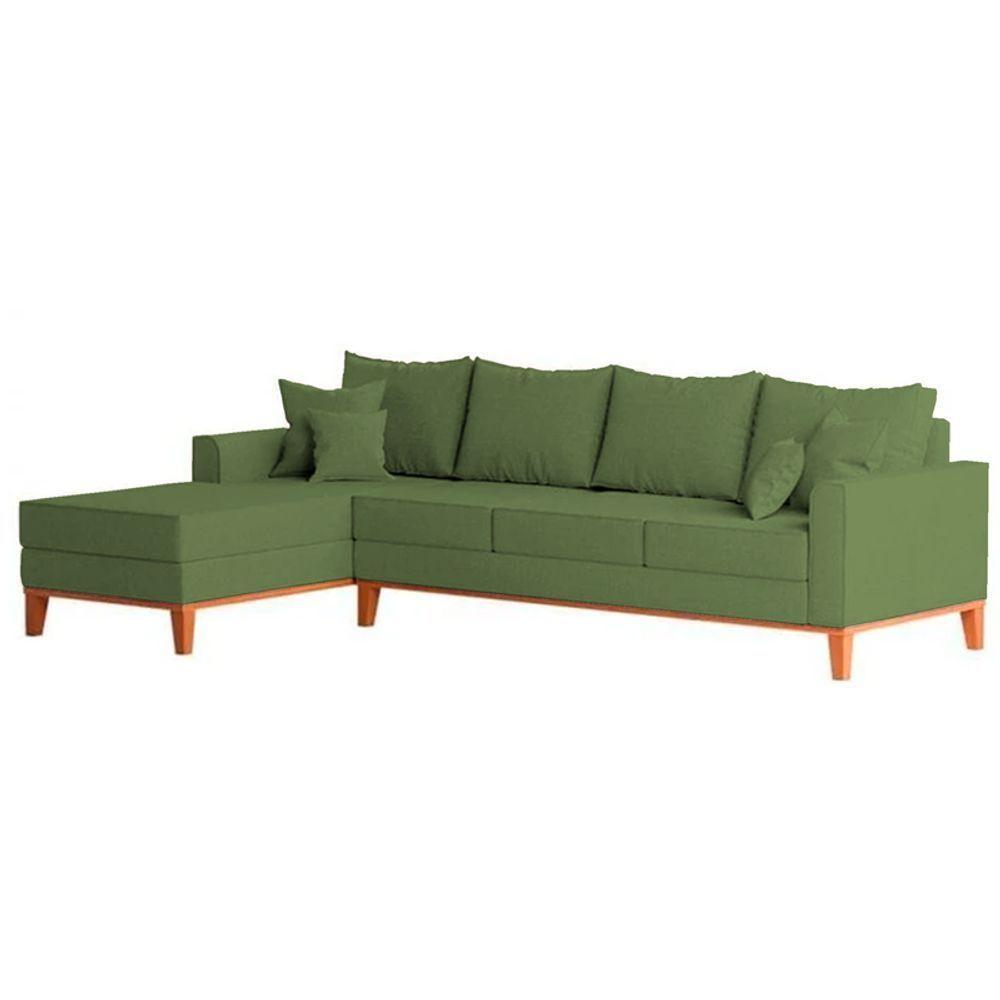 Sofá 4 Lugares Beny Com Chaise Esquerdo Linho Verde Oliva - 5