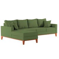Sofá 4 Lugares Beny Com Chaise Esquerdo Linho Verde Oliva