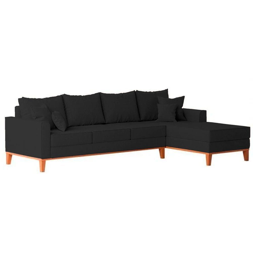 Sofá 4 Lugares Beny Com Chaise Direito Linho Preto - 5