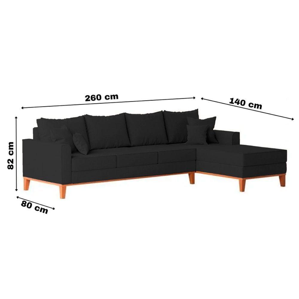 Sofá 4 Lugares Beny Com Chaise Direito Linho Preto - 6