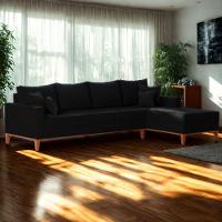 Sofá 4 Lugares Beny Com Chaise Direito Linho Preto - 1