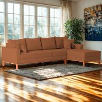 Sofá 4 Lugares Beny Com Chaise Direito Linho Terracota - 1