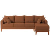 Sofá 4 Lugares Beny Com Chaise Direito Linho Terracota - 2